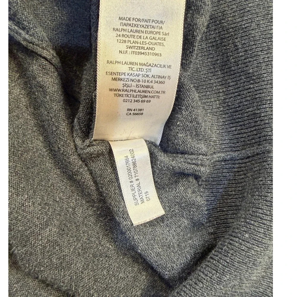 Polo‎ Ralph Lauren Mens XL Pima Cotton V-Neck Sweater Charcoal Grey Purple Pony